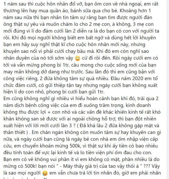 Cô gái cưới 3 lần, Cô gái cưới lần thứ 3, Mừng cưới lần 3 ít hơn 2 lần trước cô gái bị bạn thân trách móc, Câu chuyện mừng cưới, Cô gái trẻ cưới lần thứ 3 trách bạn thân mừng cưới ít